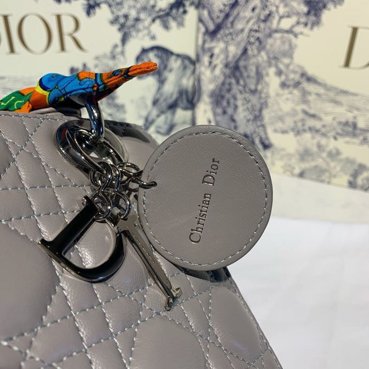 GLAMI Small Lady Bag Silver Hardware with Embellished Bag Strap Grey For Women 8in/20cm CD