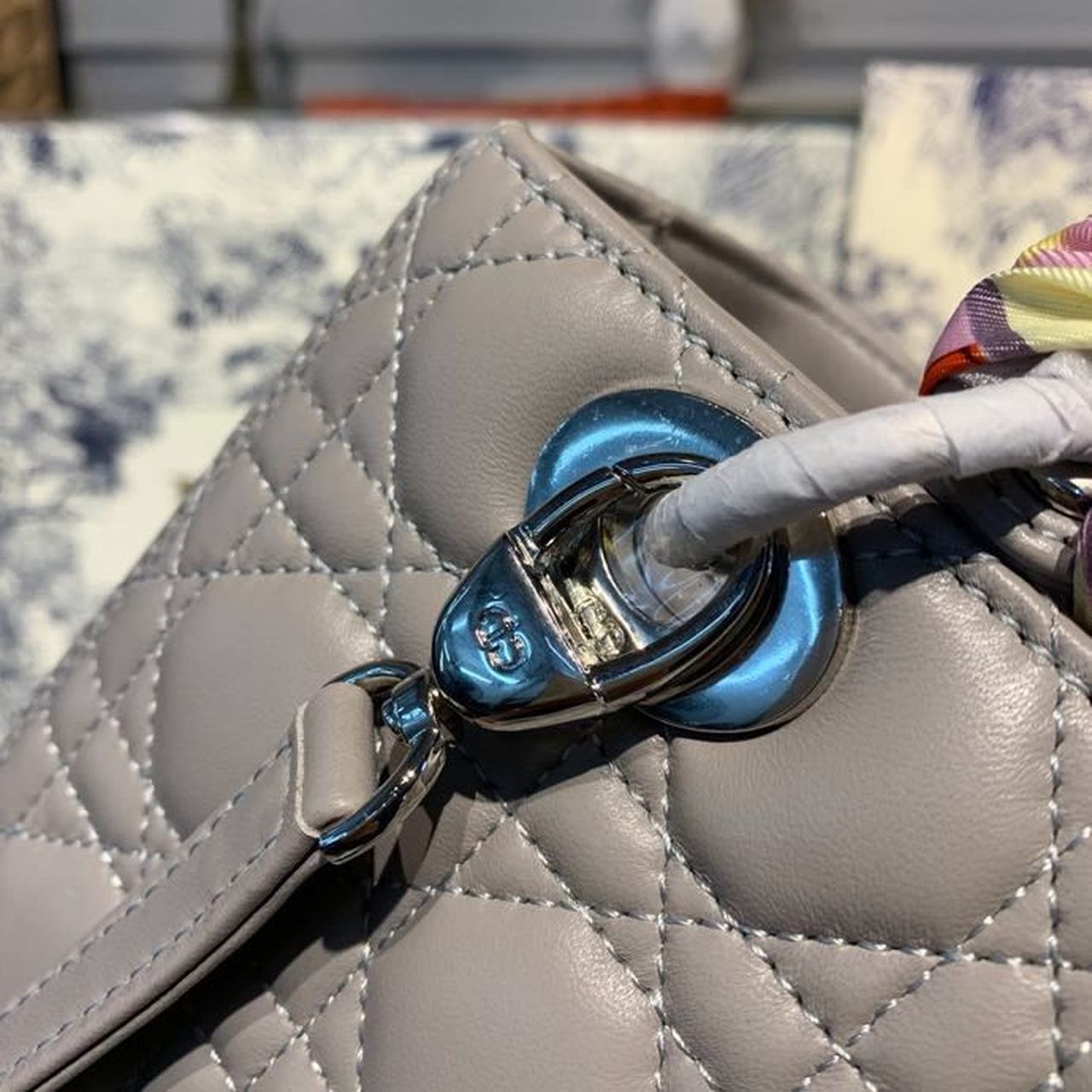 GLAMI MeGLAMIum Lady Bag Silver Hardware with Embellished Bag Strap Grey For Women 9.5in/24cm CD