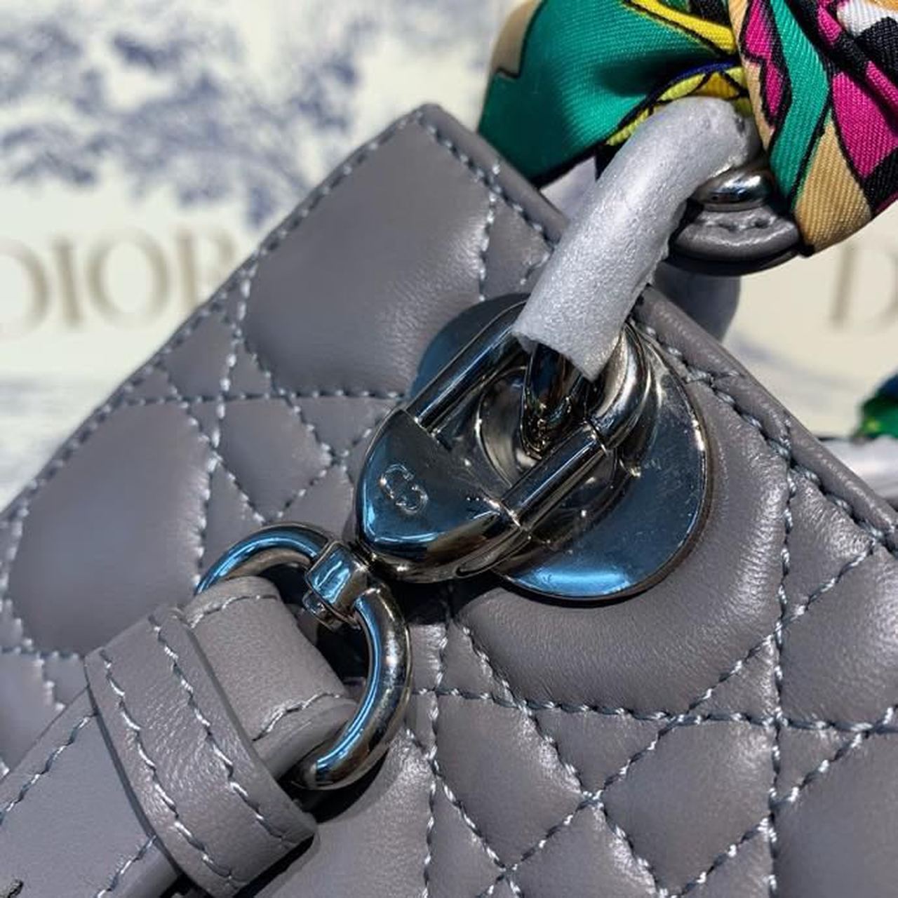 GLAMI Small Lady Bag Silver Hardware with Embellished Bag Strap Dark Grey For Women 8in/20cm CD