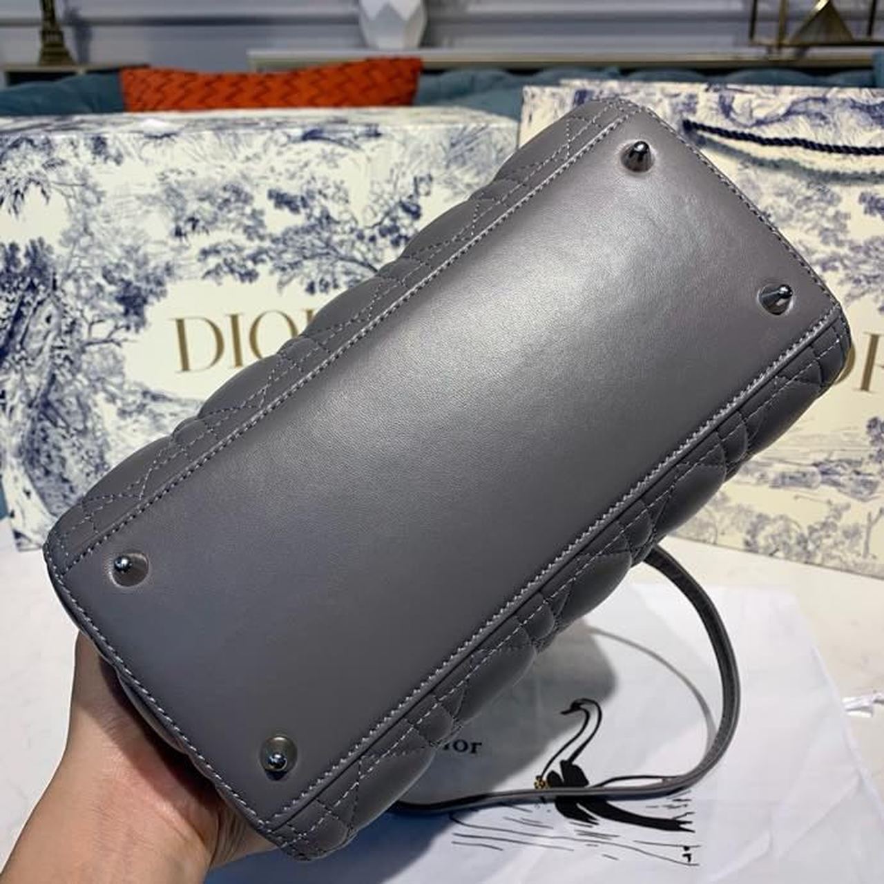 GLAMI MeGLAMIum Lady Bag Silver Hardware with Embellished Bag Strap Dark Grey For Women 9.5in/24cm CD