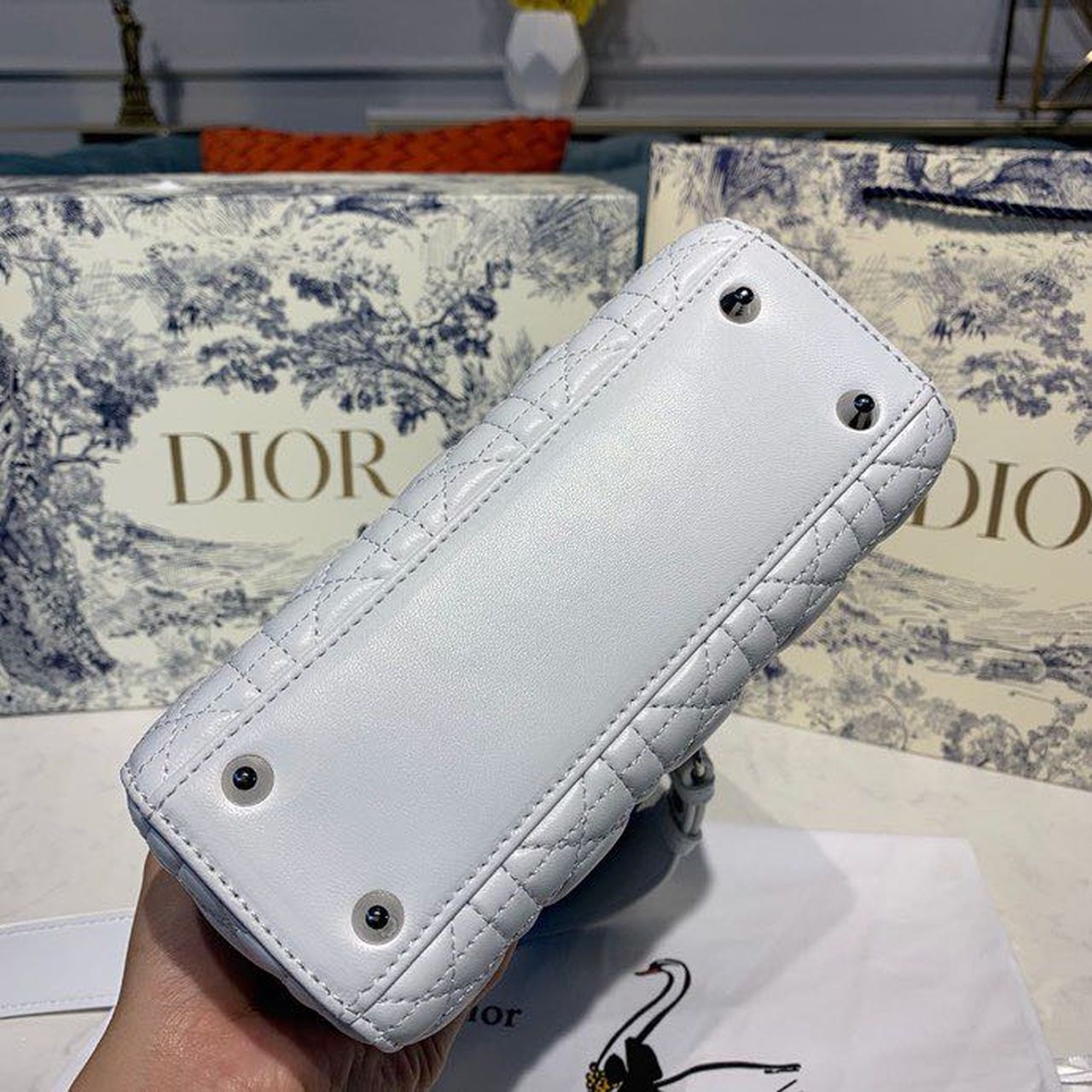 GLAMI Small Lady Bag Silver Hardware with Embellished Bag Strap White For Women 8in/20cm CD