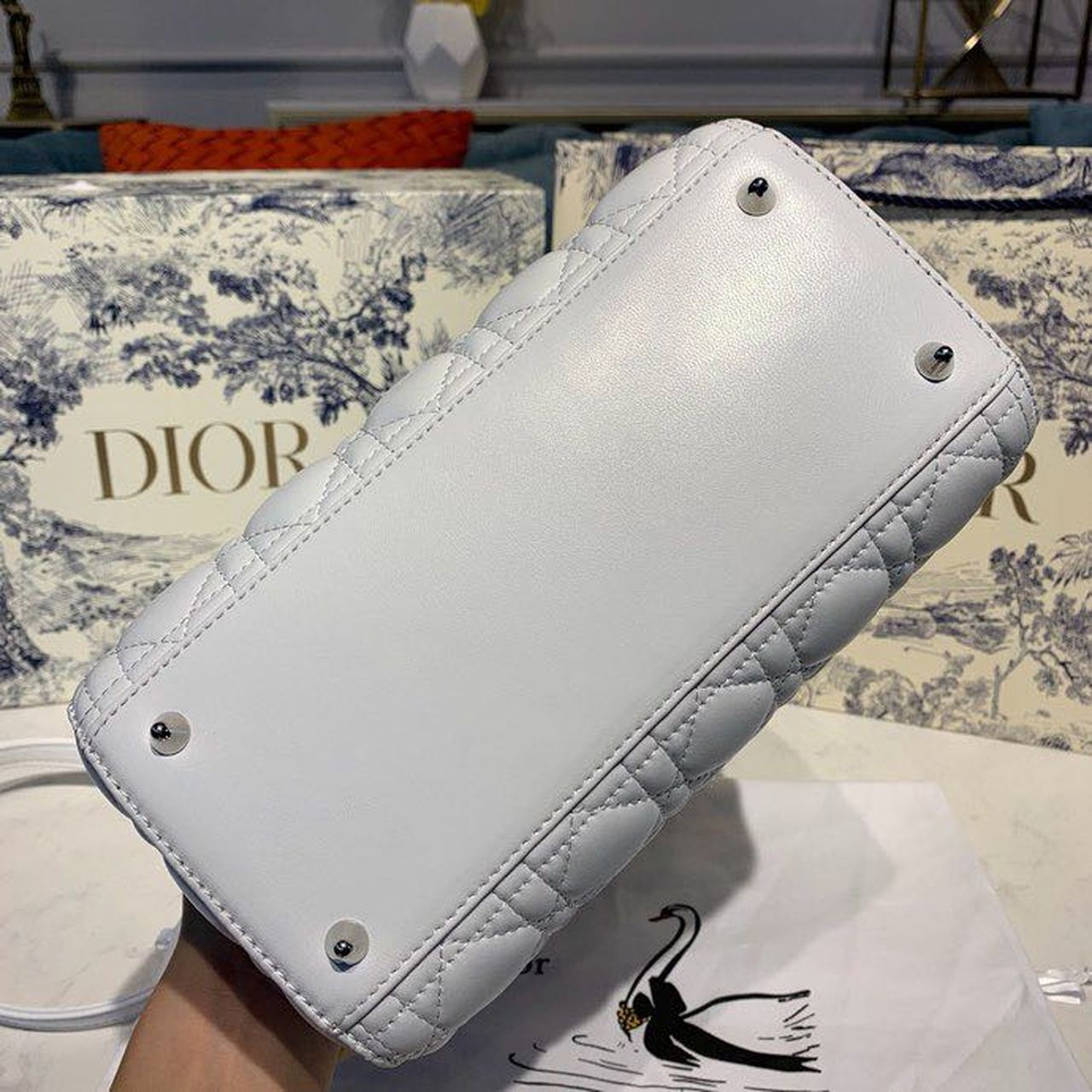 GLAMI MeGLAMIum Lady Bag Silver Hardware with Embellished Bag Strap White For Women 9.5in/24cm CD