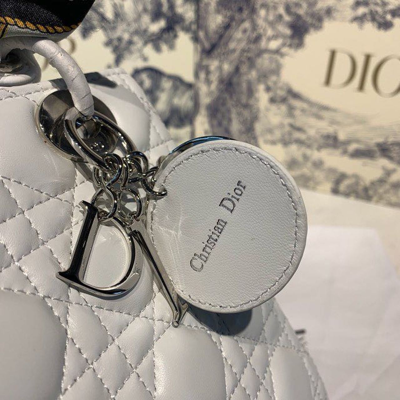 GLAMI MeGLAMIum Lady Bag Silver Hardware with Embellished Bag Strap White For Women 9.5in/24cm CD