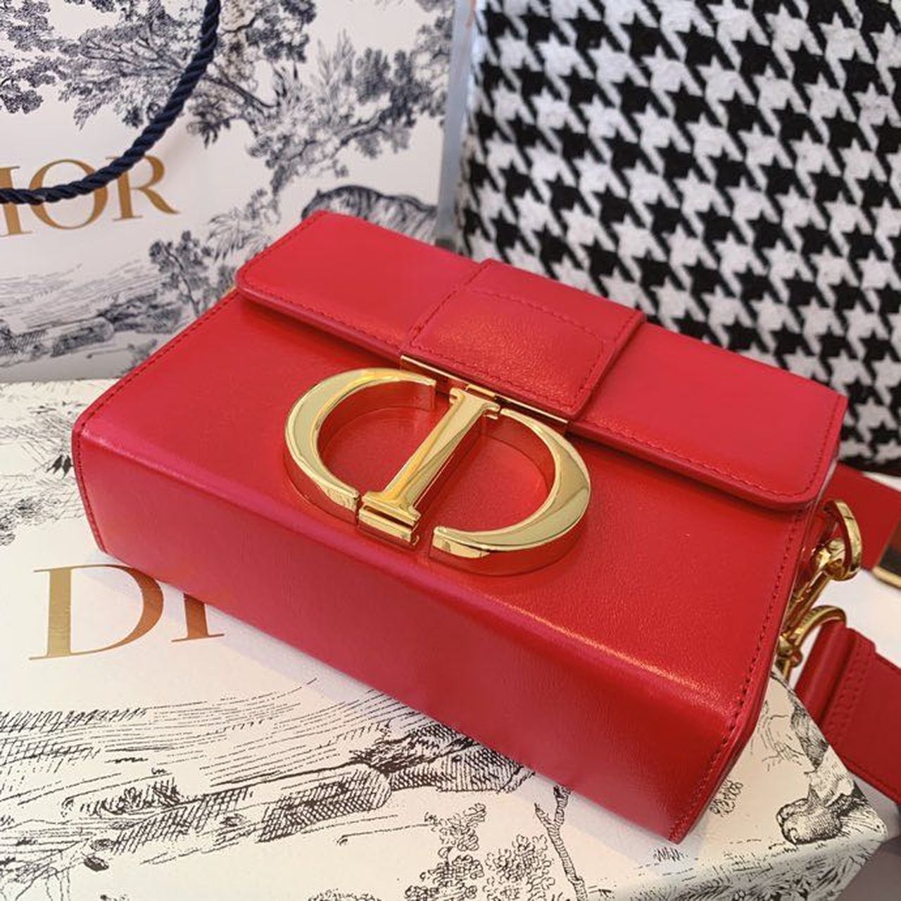 GLAMI Mini 30 Montaigne Bag Gold Toned Hardware Red For Women 18cm/7in CD