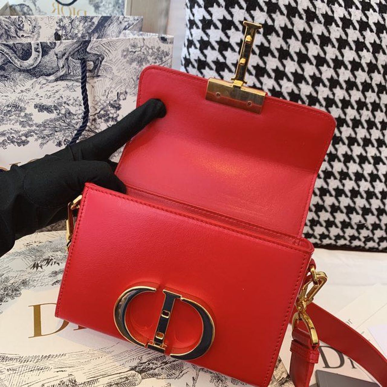 GLAMI Mini 30 Montaigne Bag Gold Toned Hardware Red For Women 18cm/7in CD