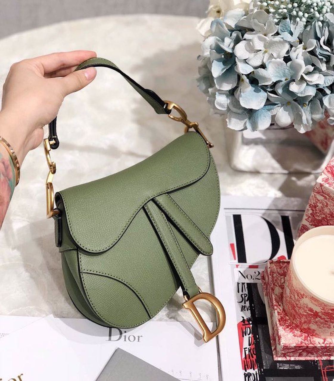 GLAMI Saddle Bag GLAMIdar Green Grained Canvas Spring For Women 20cm/8in CD