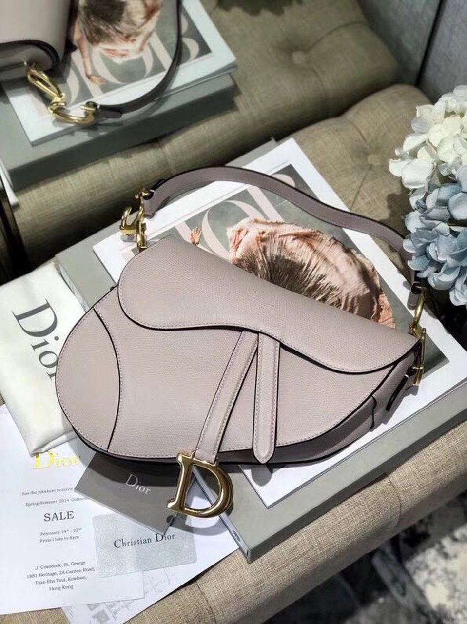 GLAMI Saddle Bag Grained Canvas Light Pink For Women 19.5cm/7.6in CD