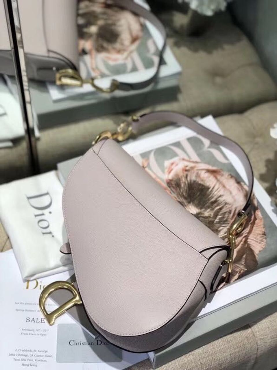 GLAMI Saddle Bag Grained Canvas Light Pink For Women 19.5cm/7.6in CD