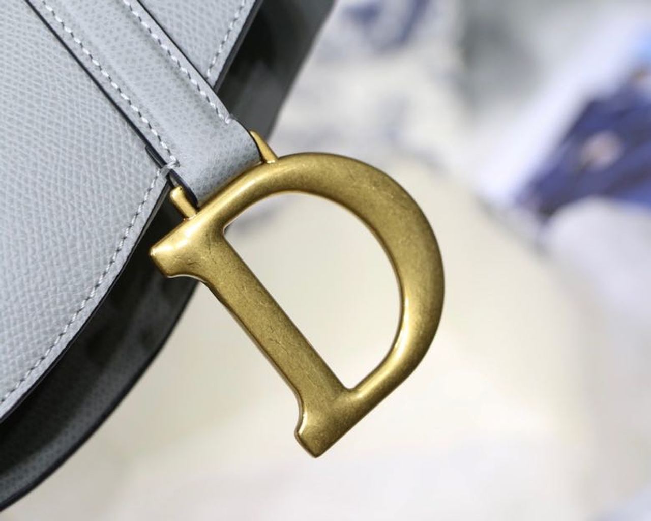 GLAMI Saddle Bag Light Blue Grained Gold Toned Hardware For Women 25cm/10in CD