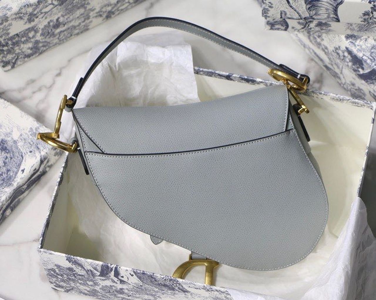 GLAMI Saddle Bag Light Blue Grained Gold Toned Hardware For Women 25cm/10in CD
