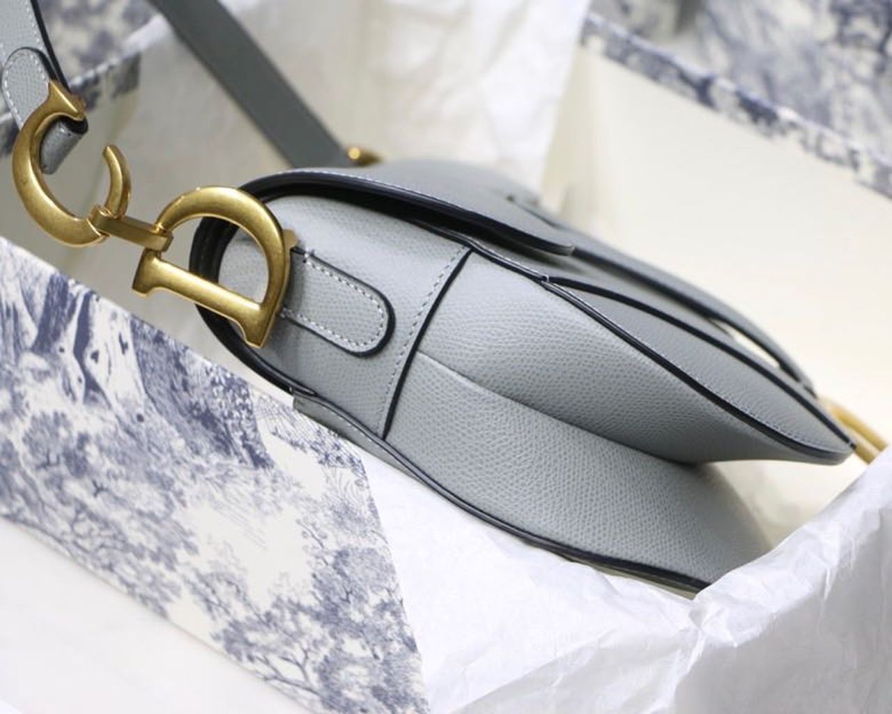 GLAMI Saddle Bag Light Blue Grained Gold Toned Hardware For Women 25cm/10in CD