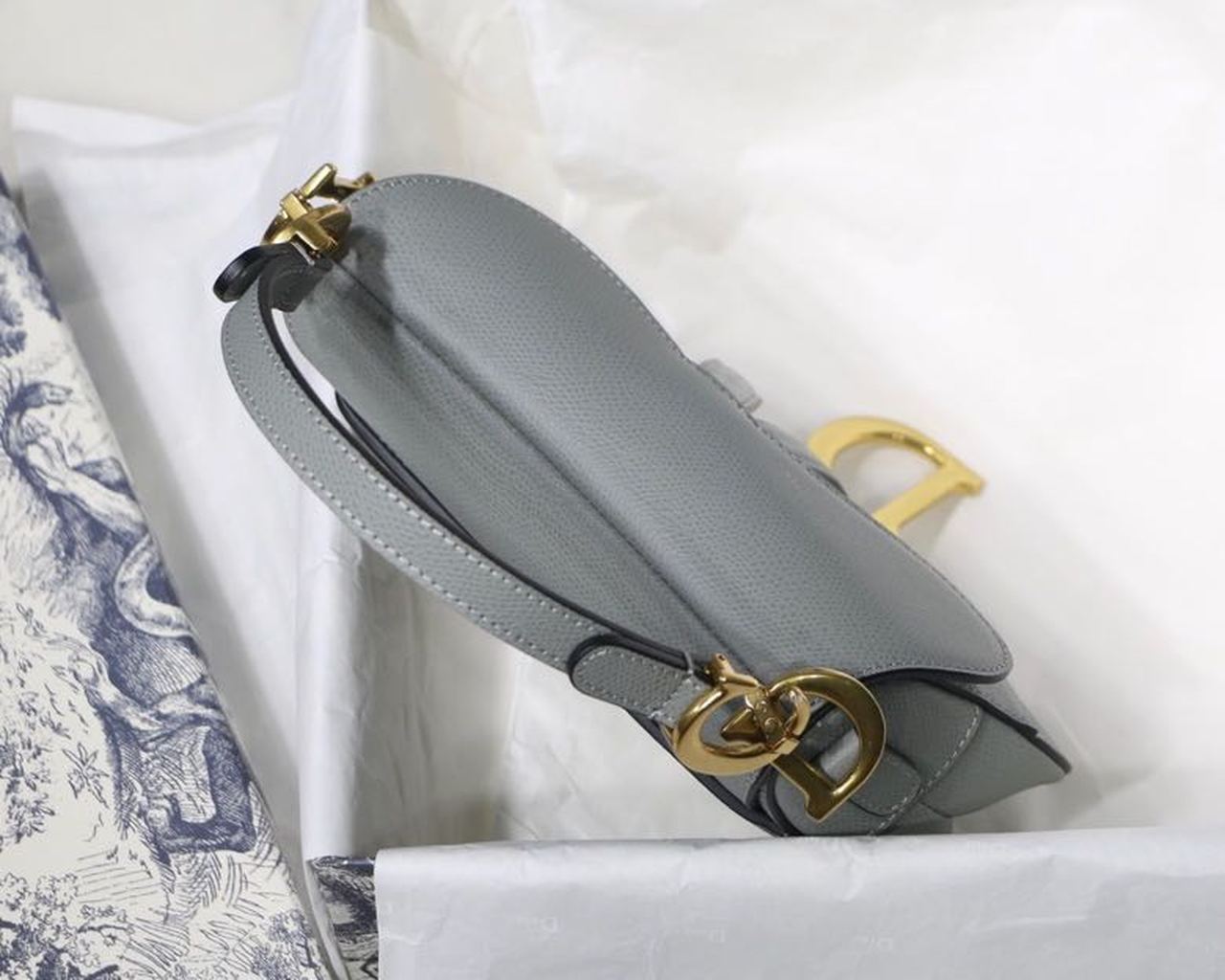 GLAMI Saddle Bag Light Blue Grained Gold Toned Hardware Canvas For Women 19.5cm/7.6in CD