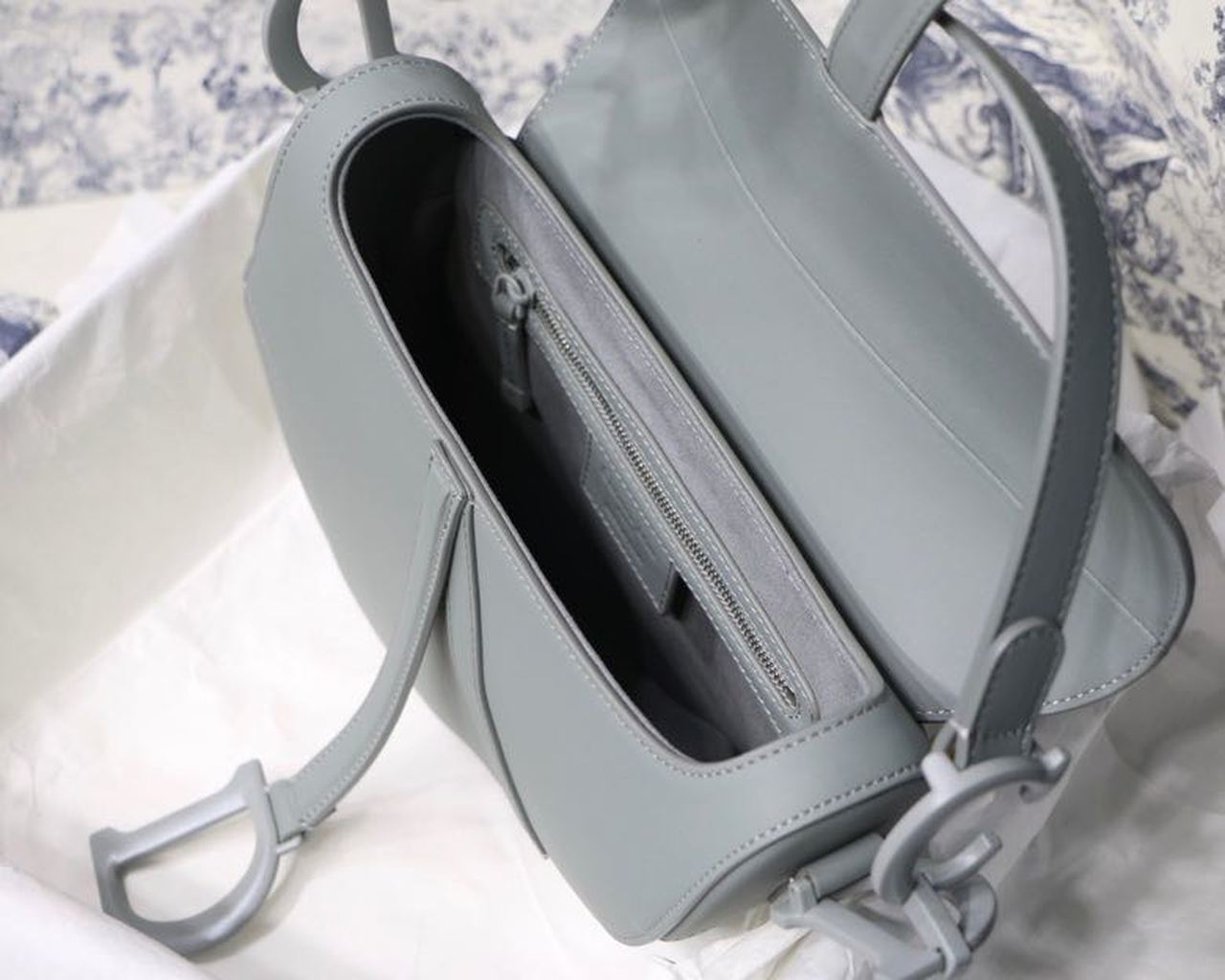GLAMI Ultramatte Saddle Bag Light Blue Grained Gold Toned Hardware For Women 25cm/10in CD