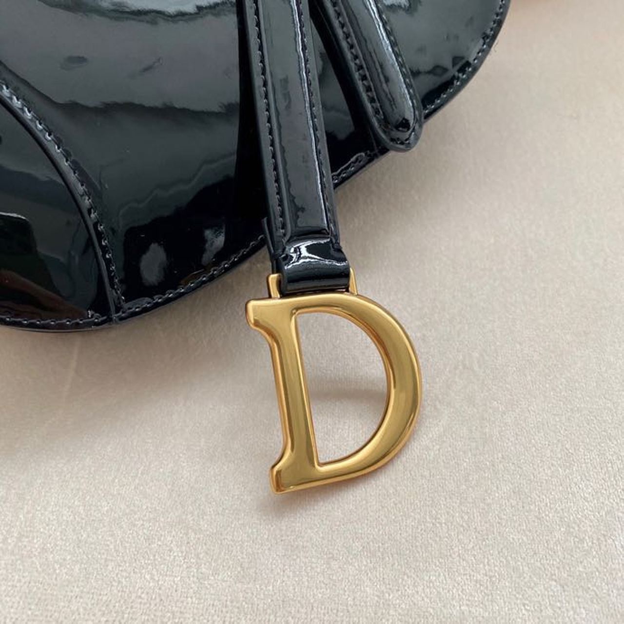 GLAMI Saddle Bag Black Patent Gold Toned Hardware For Women 19.5cm/7.6in CD