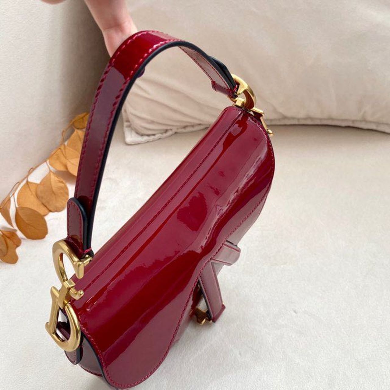 GLAMI Micro Saddle Bag Red Patent Gold Toned Hardware For Women 19.5cm/7.6in CD