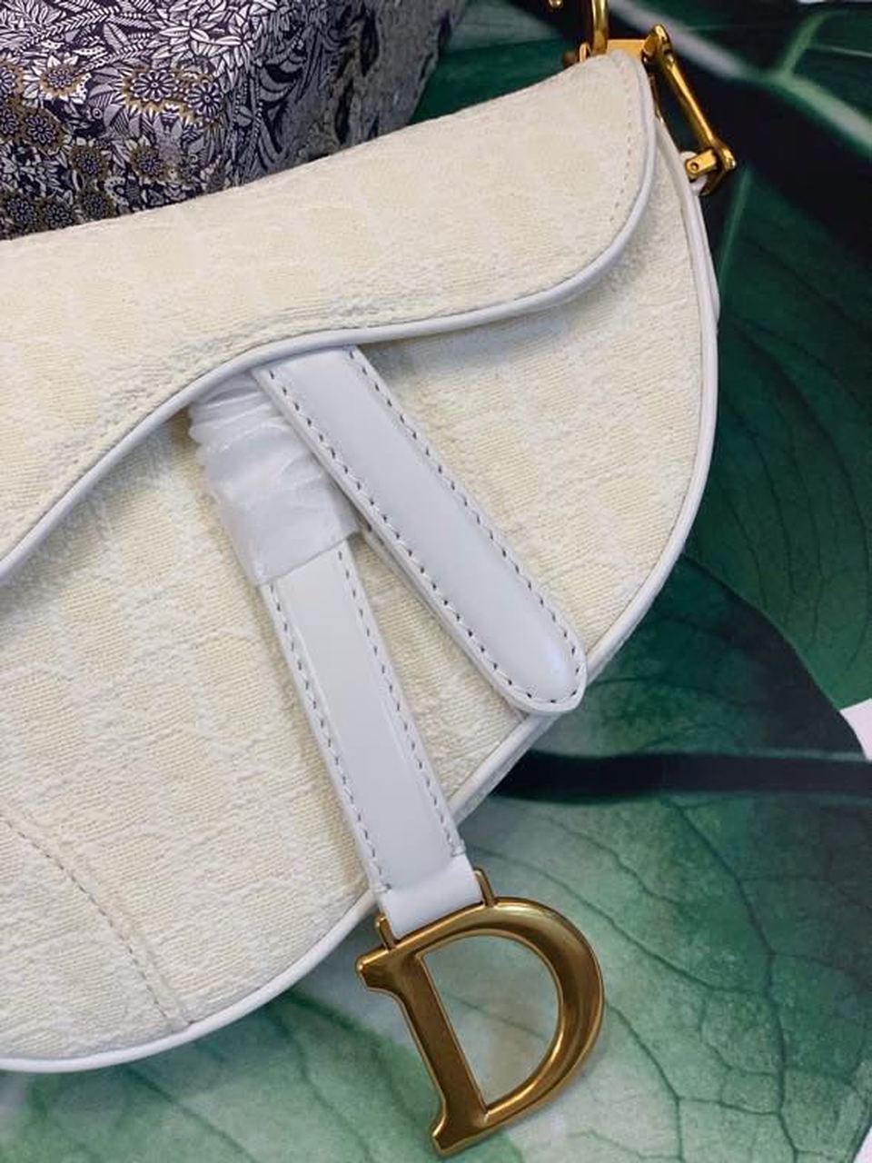 GLAMI Saddle Bag White Oblique Embroidered Canvas Gold Toned Hardware For Women 21cm/8.5in CD