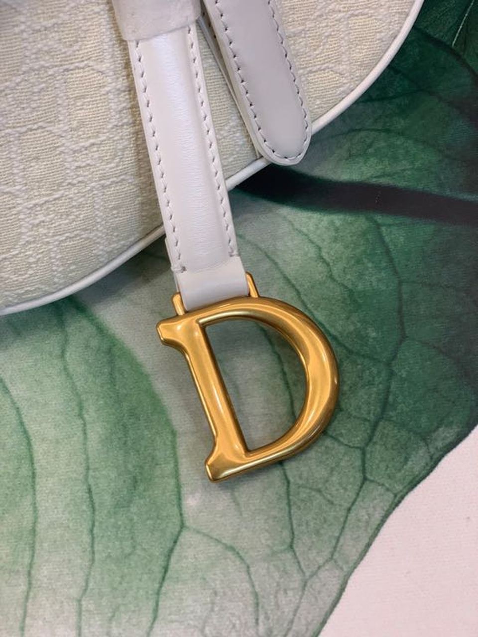 GLAMI Saddle Bag White Oblique Embroidered Canvas Gold Toned Hardware For Women 21cm/8.5in CD