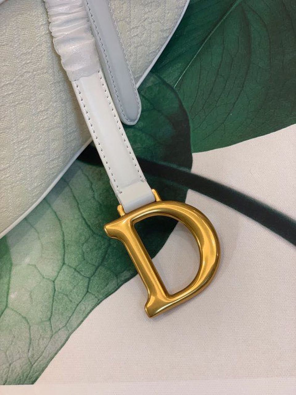 GLAMI Saddle Bag White Oblique Embroidered Canvas Gold Toned Hardware For Women 25cm/10in CD