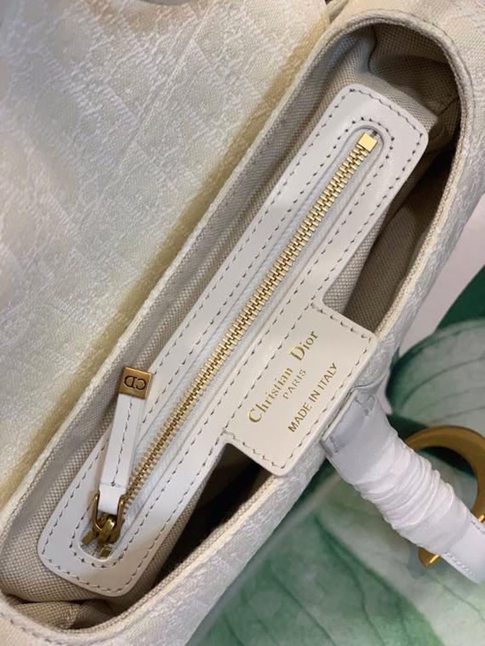 GLAMI Saddle Bag White Oblique Embroidered Canvas Gold Toned Hardware For Women 25cm/10in CD