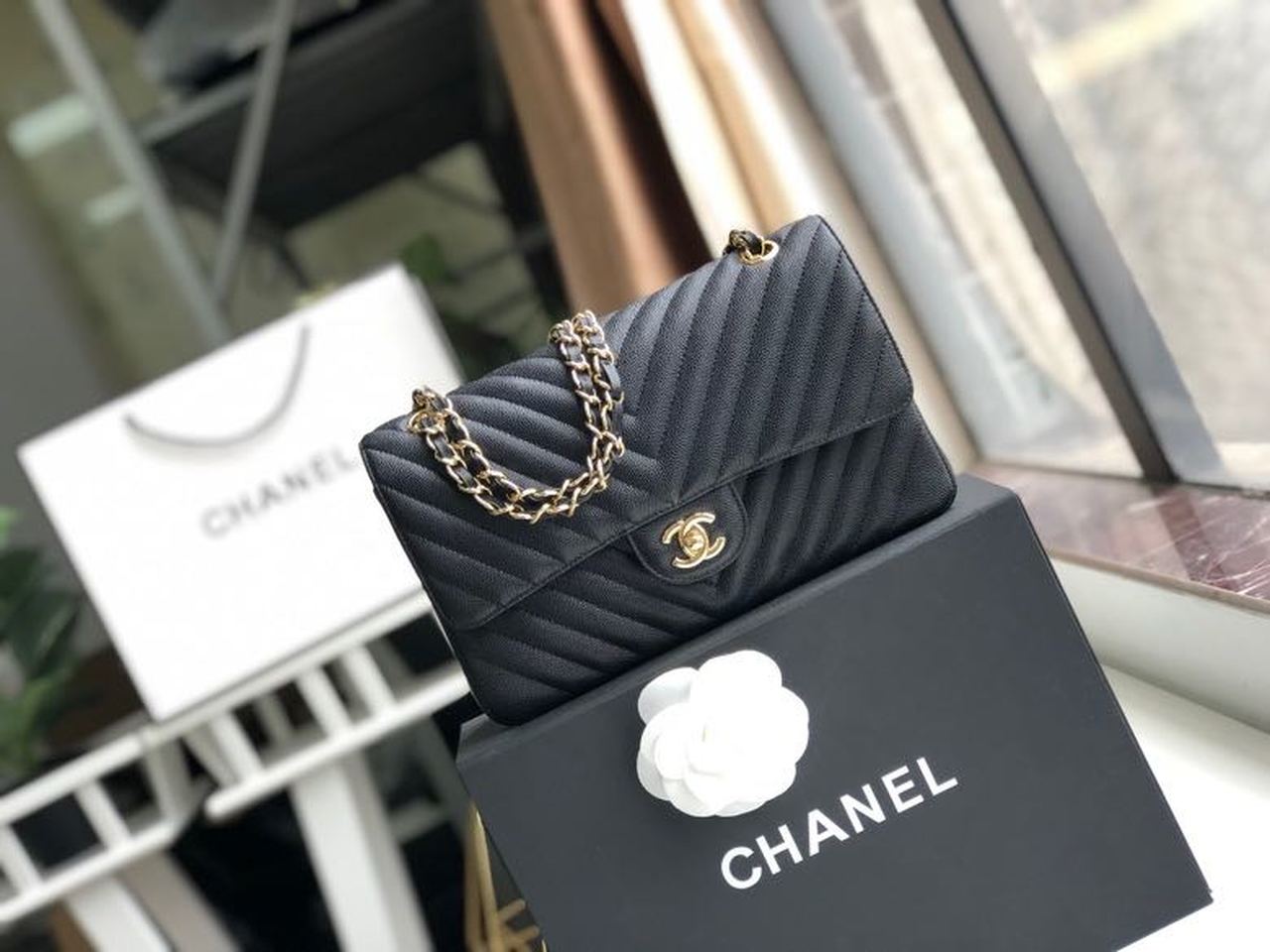 CHL Chevron Classic Handbag Gold Toned Hardware Black For Women, WomenÃ¢â‚¬â„¢s Bags, Shoulder And Crossbody Bags 10.2in/26cm