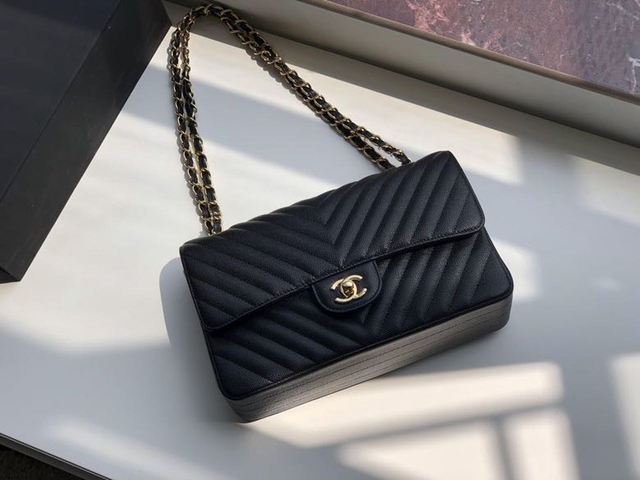 CHL Chevron Classic Handbag Gold Toned Hardware Black For Women, WomenÃ¢â‚¬â„¢s Bags, Shoulder And Crossbody Bags 10.2in/26cm