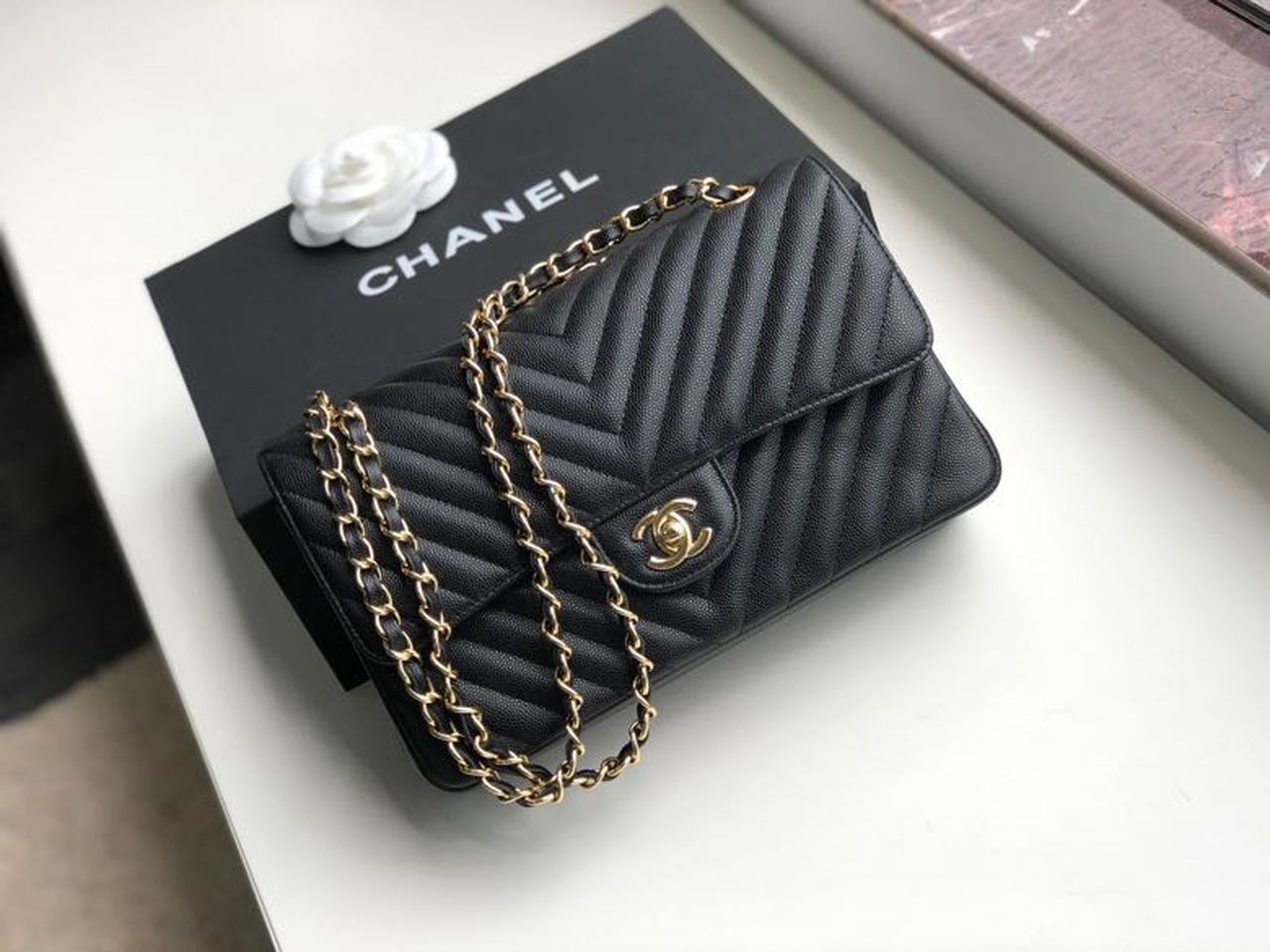 CHL Chevron Classic Handbag Gold Toned Hardware Black For Women, WomenÃ¢â‚¬â„¢s Bags, Shoulder And Crossbody Bags 10.2in/26cm