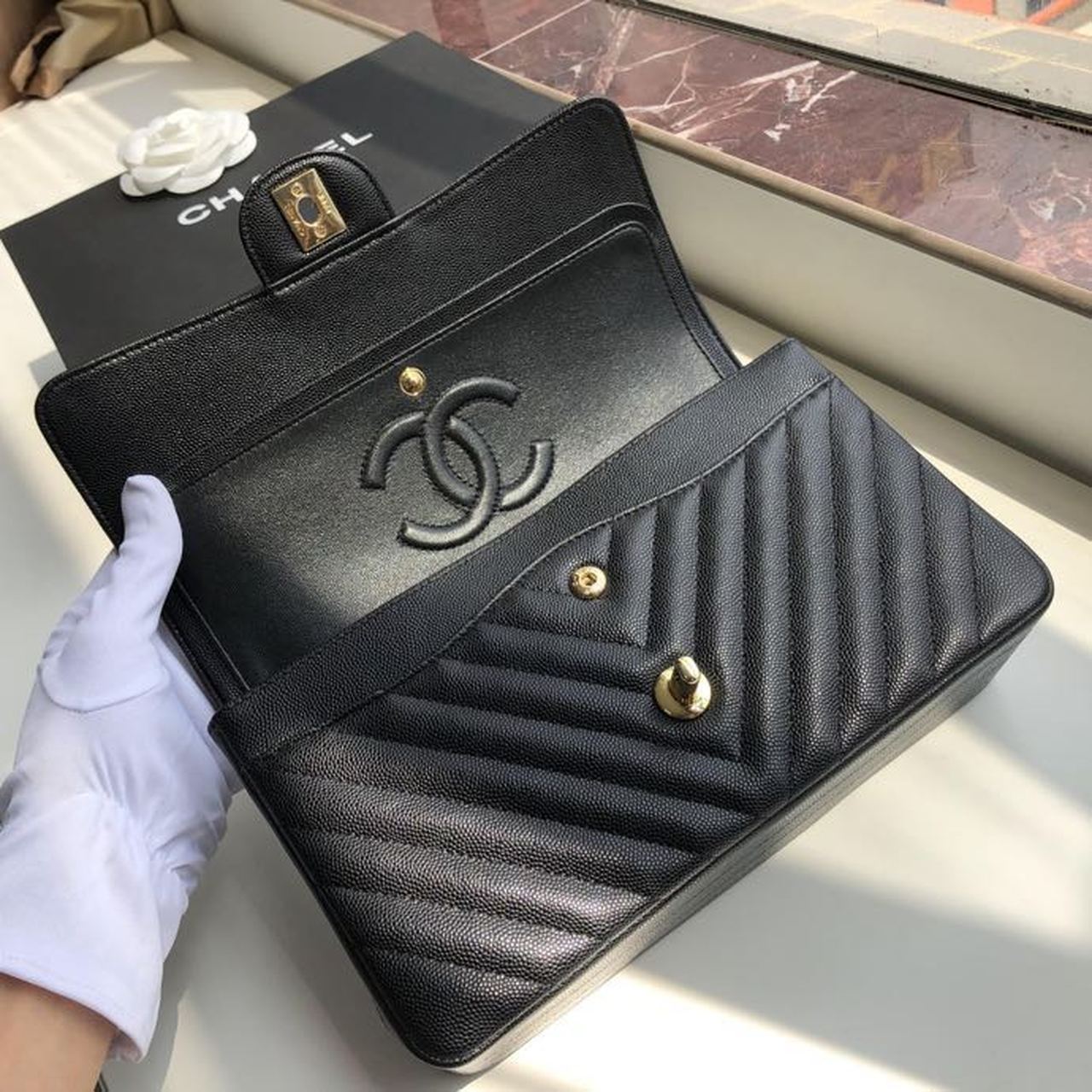 CHL Chevron Classic Handbag Gold Toned Hardware Black For Women, WomenÃ¢â‚¬â„¢s Bags, Shoulder And Crossbody Bags 10.2in/26cm