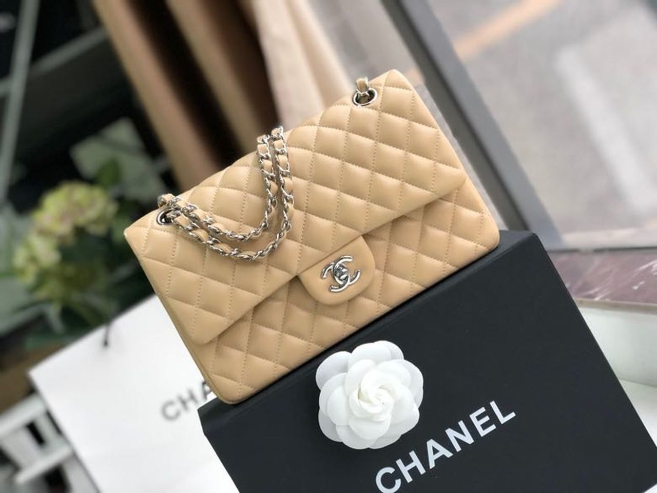 CHL Classic Handbag Silver Hardware BeigeÃ‚Â For Women Bags, Shoulder And Crossbody Bags 10.2in/26cm A01112