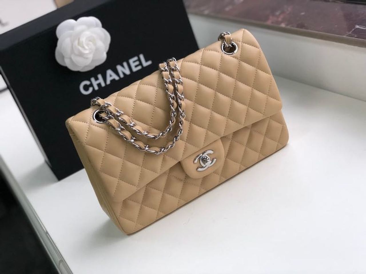 CHL Classic Handbag Silver Hardware BeigeÃ‚Â For Women Bags, Shoulder And Crossbody Bags 10.2in/26cm A01112