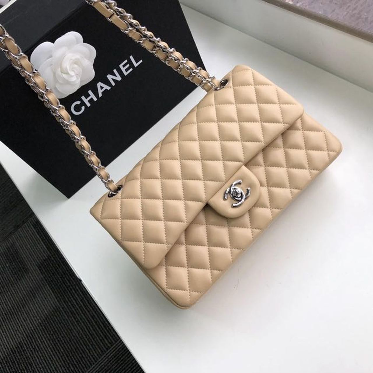 CHL Classic Handbag Silver Hardware BeigeÃ‚Â For Women Bags, Shoulder And Crossbody Bags 10.2in/26cm A01112