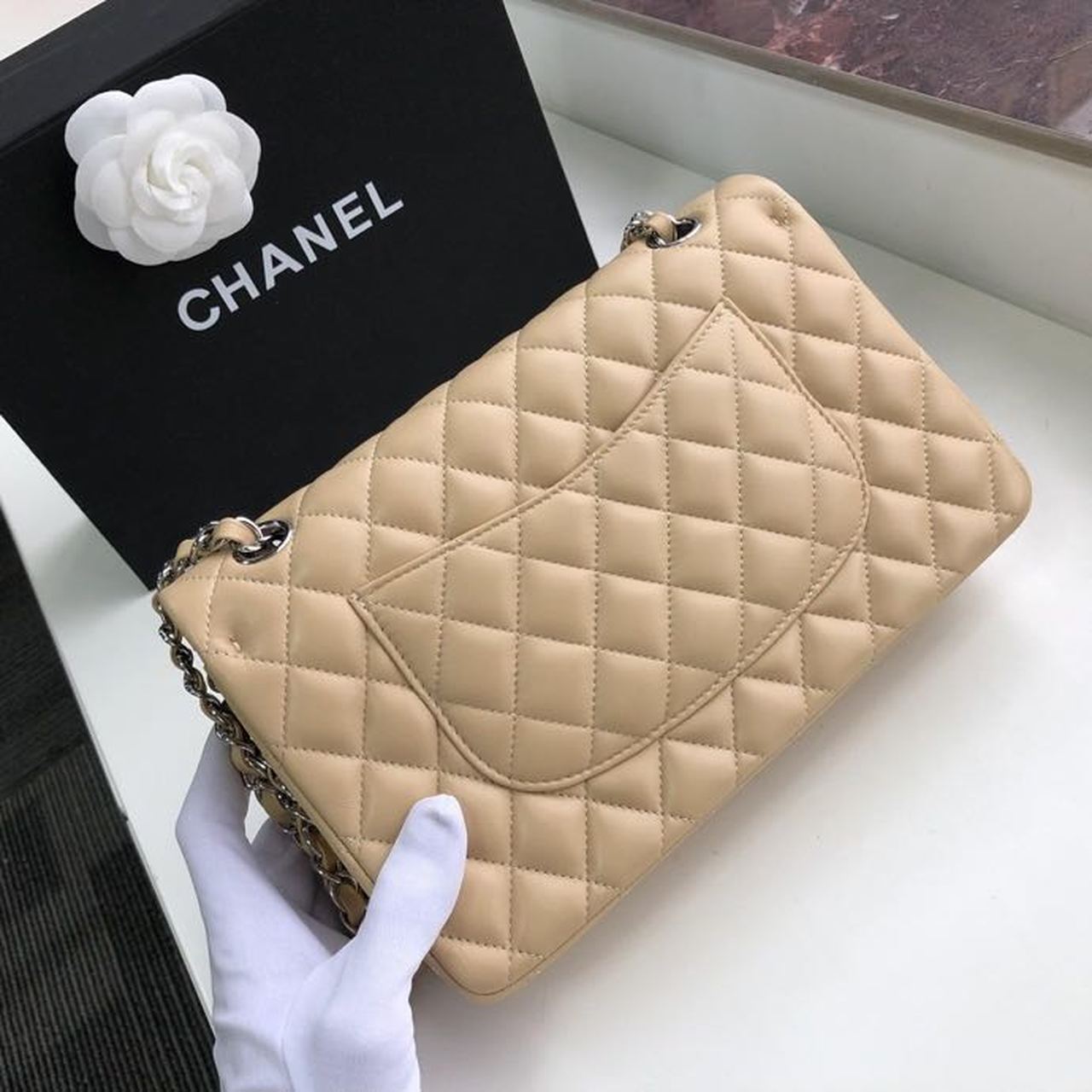 CHL Classic Handbag Silver Hardware BeigeÃ‚Â For Women Bags, Shoulder And Crossbody Bags 10.2in/26cm A01112