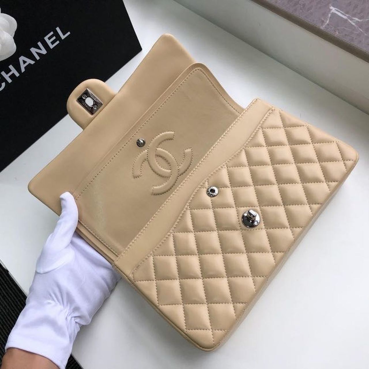 CHL Classic Handbag Silver Hardware BeigeÃ‚Â For Women Bags, Shoulder And Crossbody Bags 10.2in/26cm A01112
