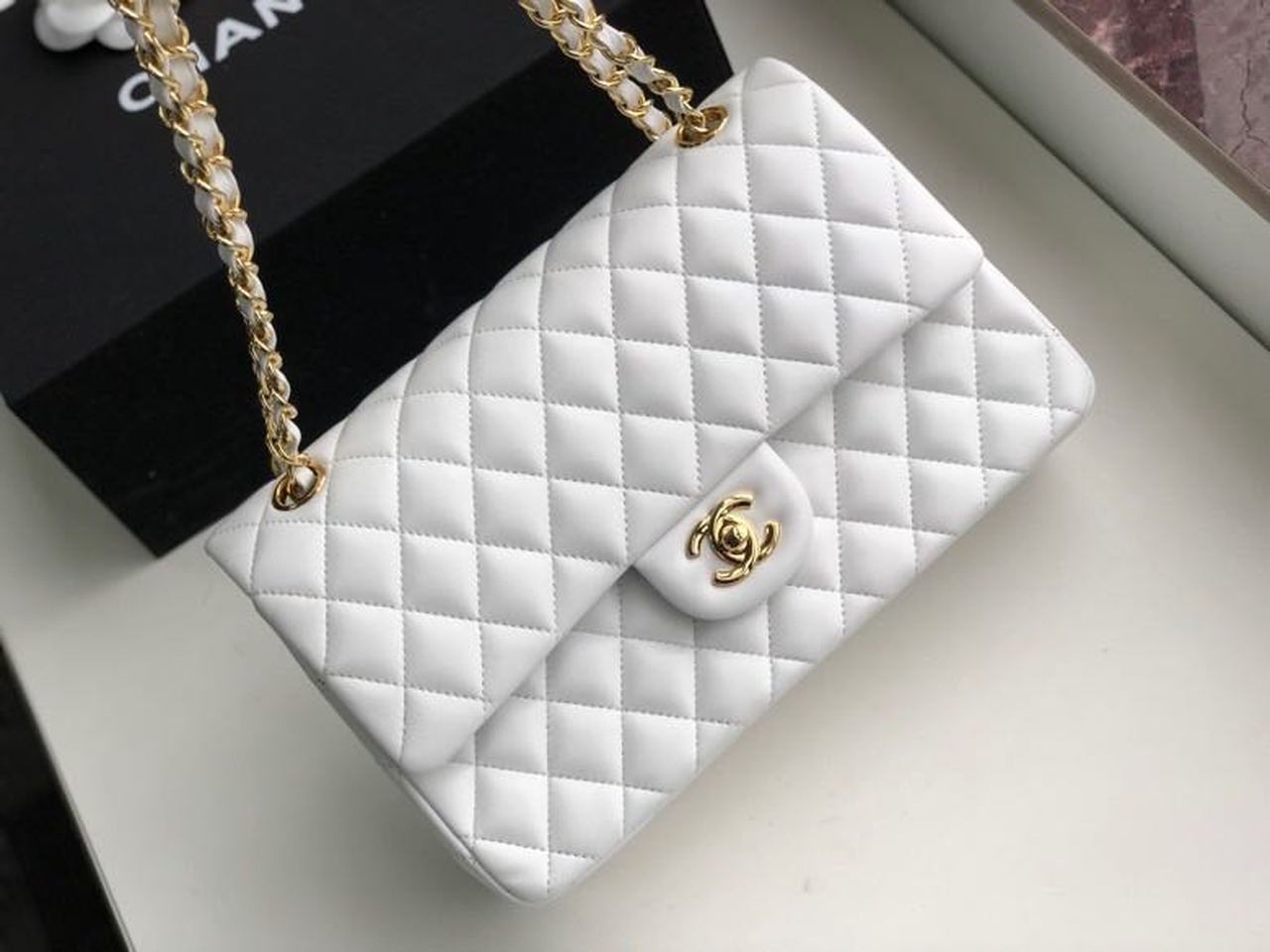 CHL Classic Handbag Gold Toned Hardware WhiteÃ‚Â For Women Bags, Shoulder And Crossbody Bags 10.2in/26cm A01112