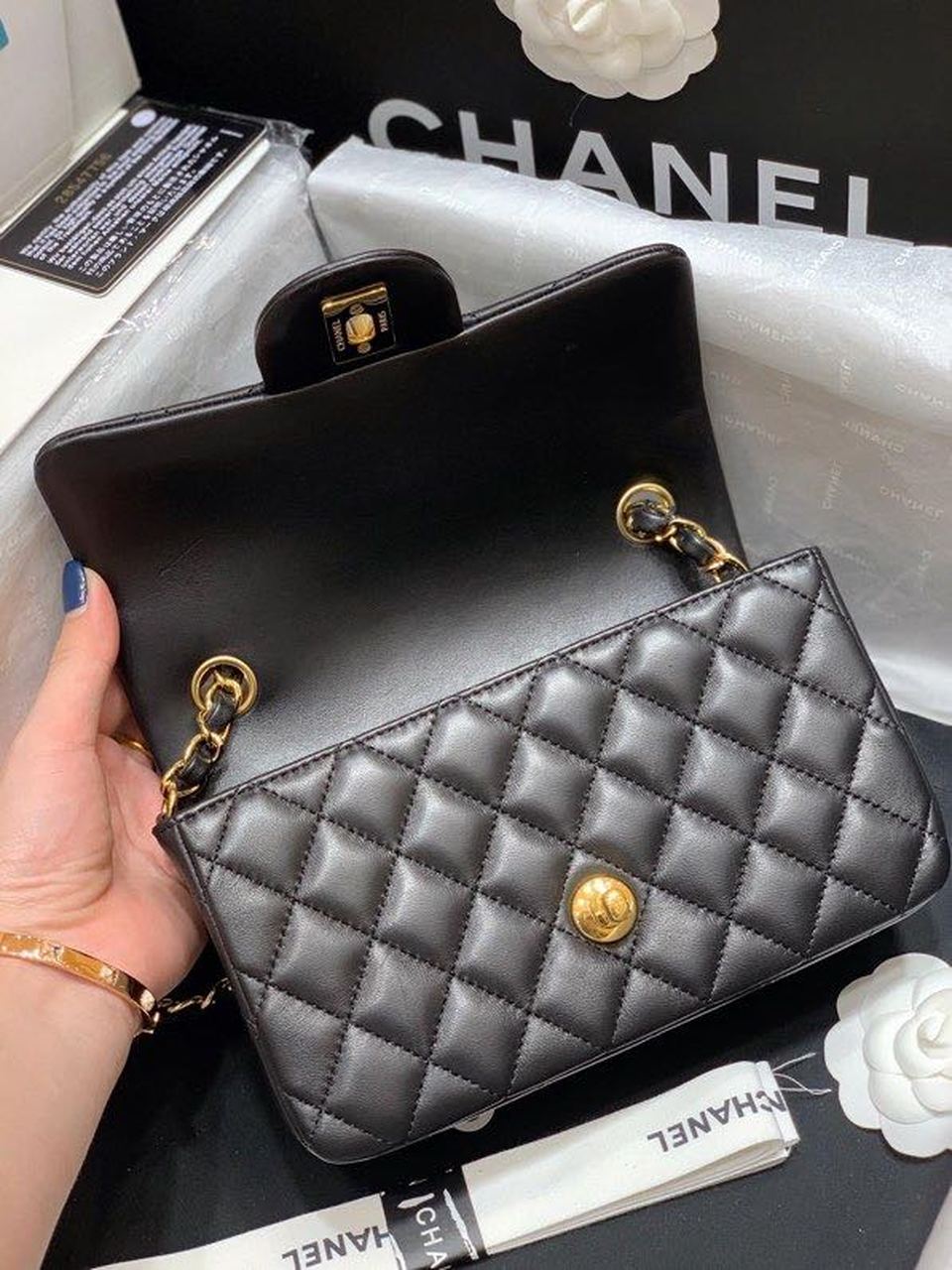 CHL Classic GlamIap Bag Gold Toned Hardware Black For Women Bags, Shoulder And Crossbody Bags 7.8in/20cm A01116