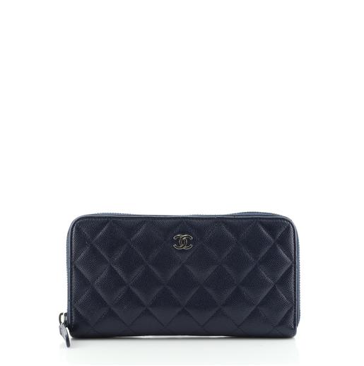 GLM-Zip Around Quilted Caviar Leather Wallet