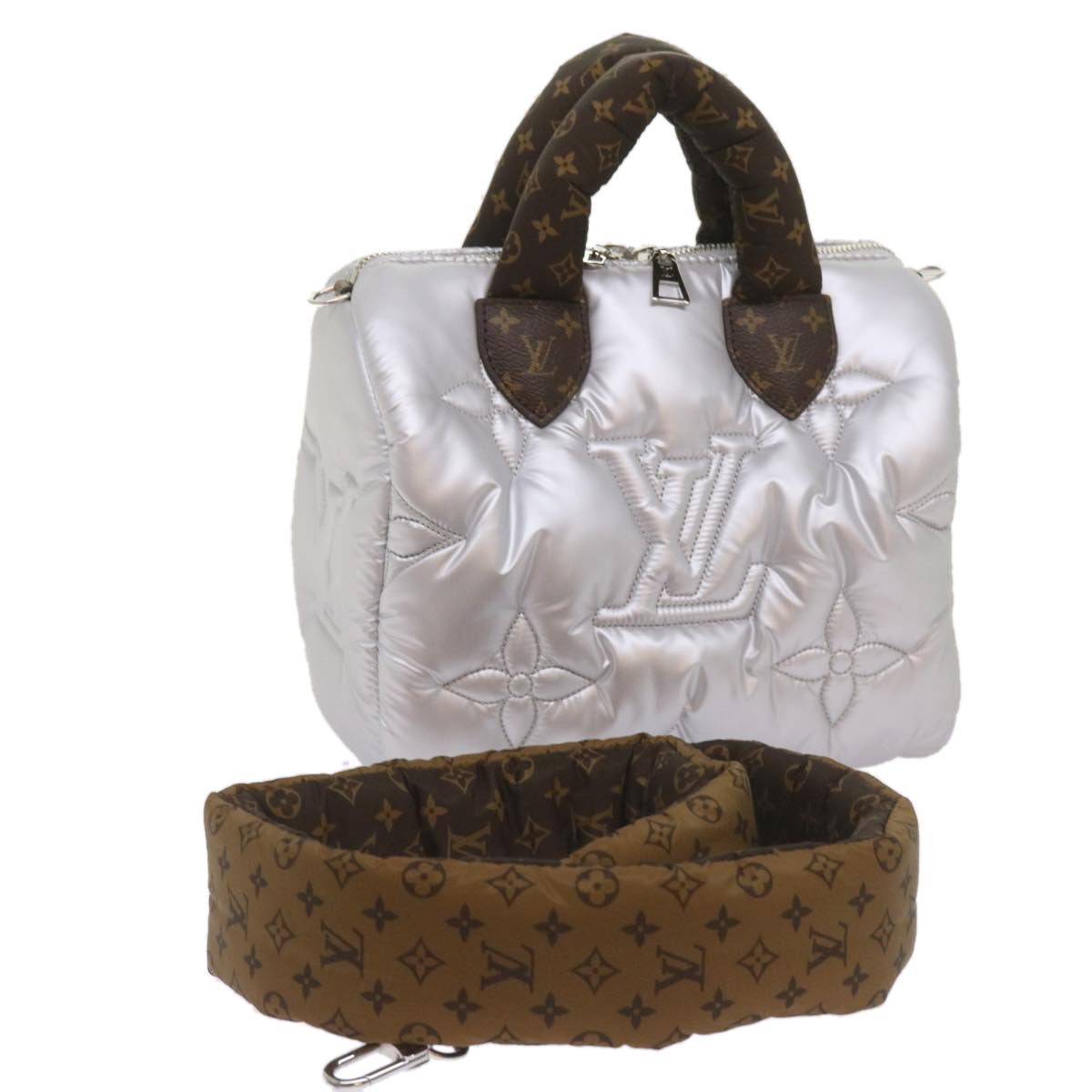 Silver Synthetic Shoulder Bag with Adjustable Strap and Dust Bag