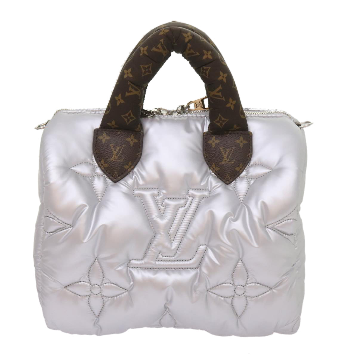 Silver Synthetic Shoulder Bag with Adjustable Strap and Dust Bag
