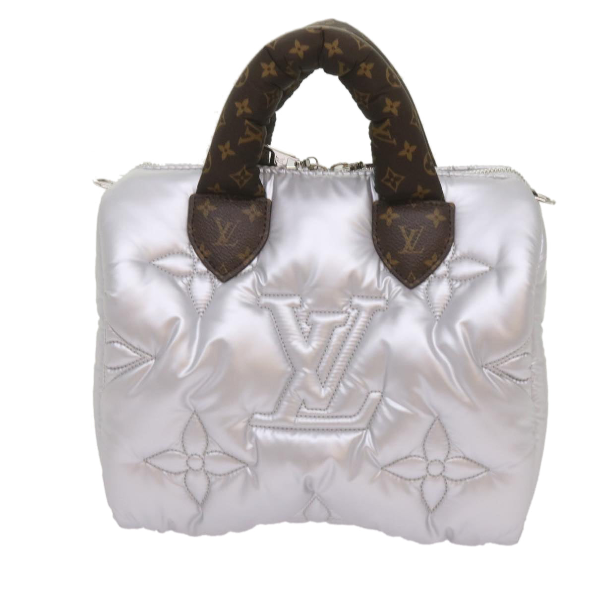 Silver Synthetic Shoulder Bag with Adjustable Strap and Dust Bag
