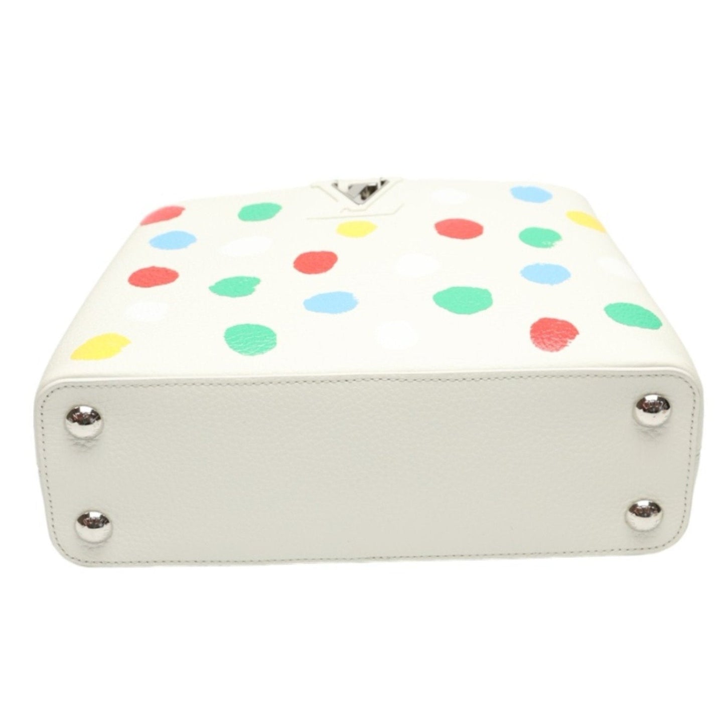 Luxurious White Leather Handbag with Yayoi Kusamas Signature Dot Pattern