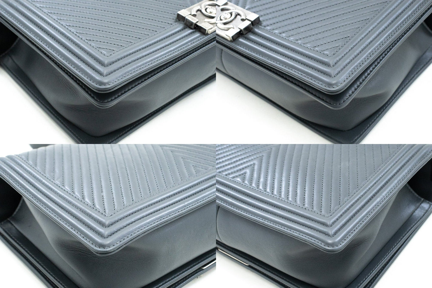 Chanel Grey Leather Designer Bag with Box and Dust Bag