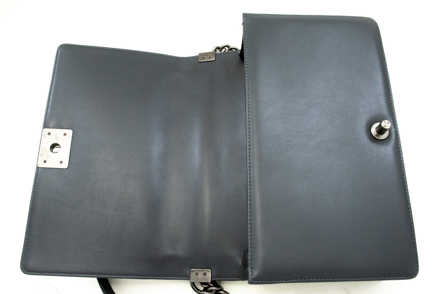 Chanel Grey Leather Designer Bag with Box and Dust Bag