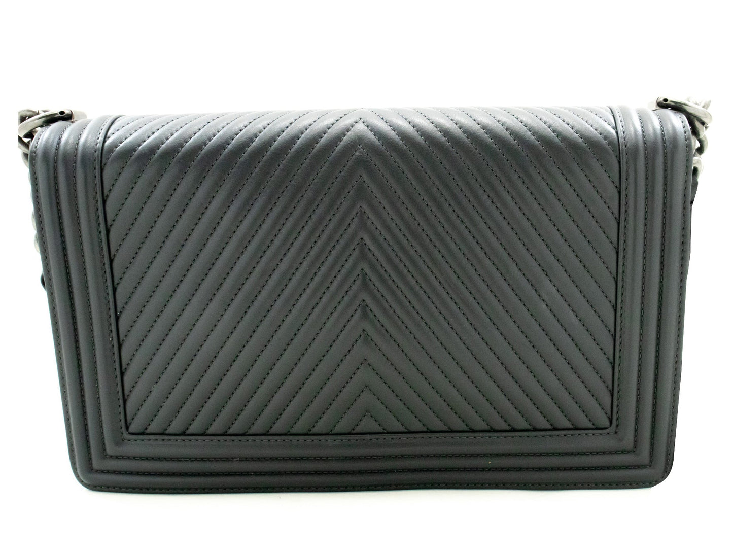 Chanel Grey Leather Designer Bag with Box and Dust Bag