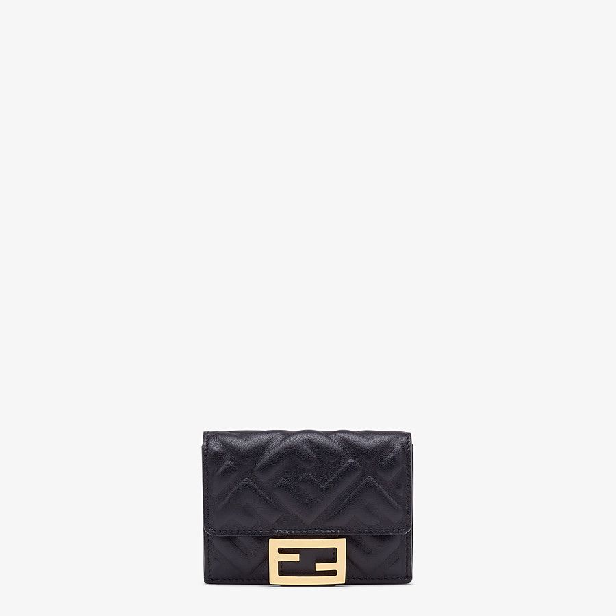 FENDI Micro Trifold Wallet Black Nappa Leather