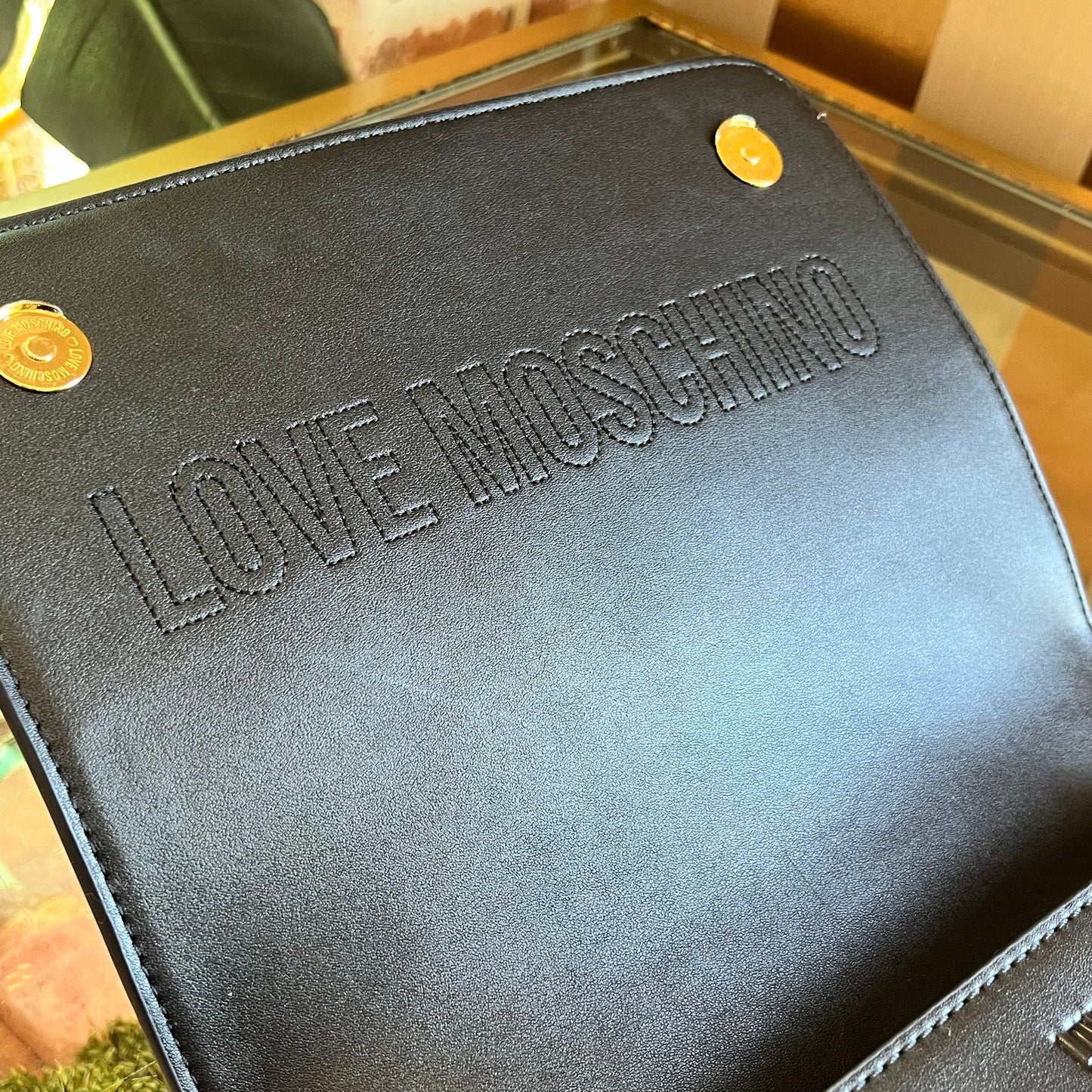 LOVE MOSCHINO Faux Leather Studded Flap Bag TS4036