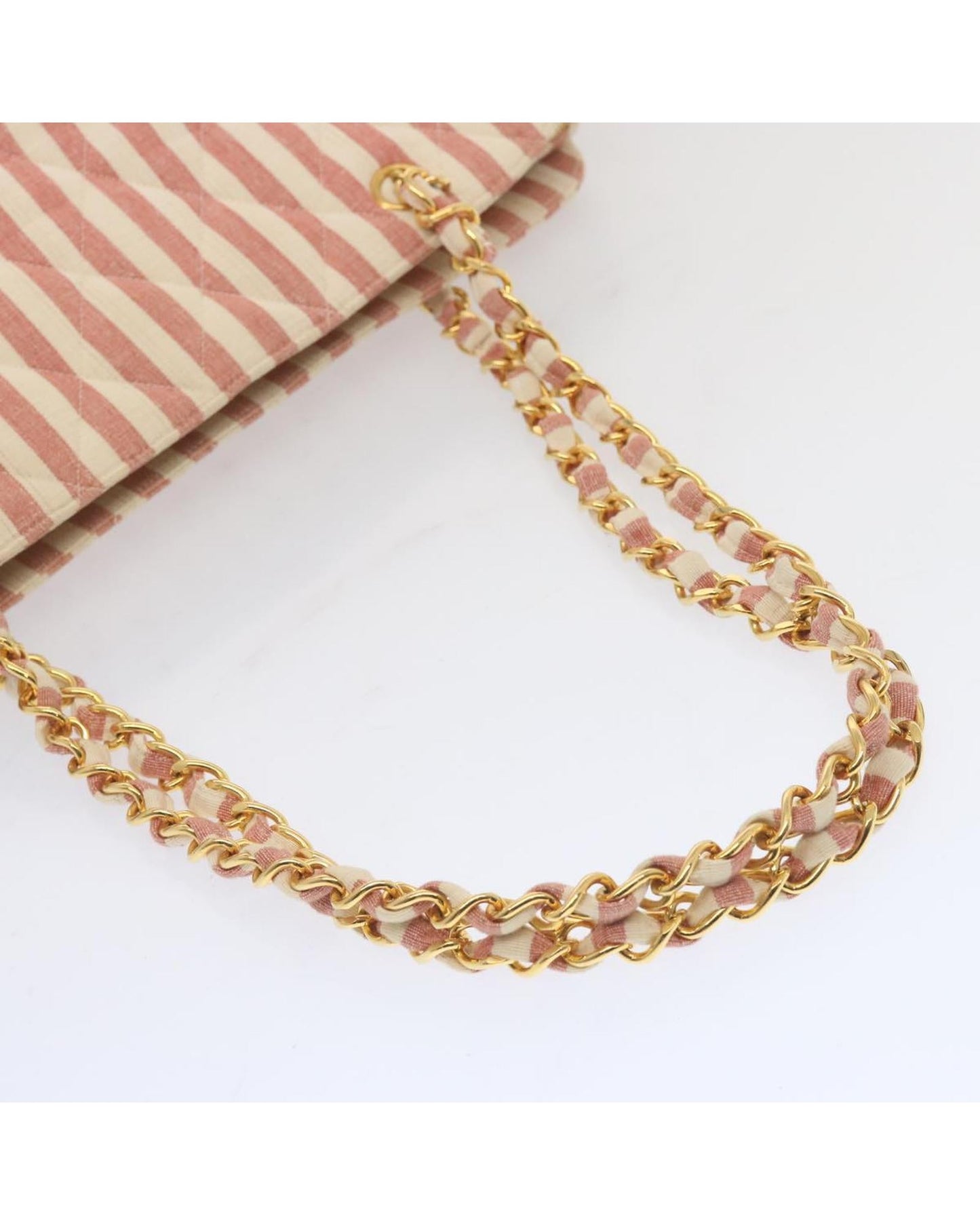CHANEL Quilted Striped Shoulder Bag Model Pink and White