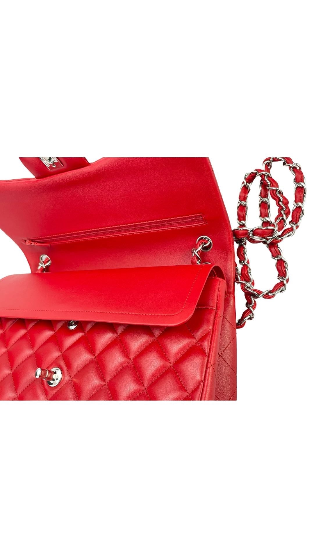 GLM-Red Timeless Classic jumbo Bag in Lambskin silber Hardware