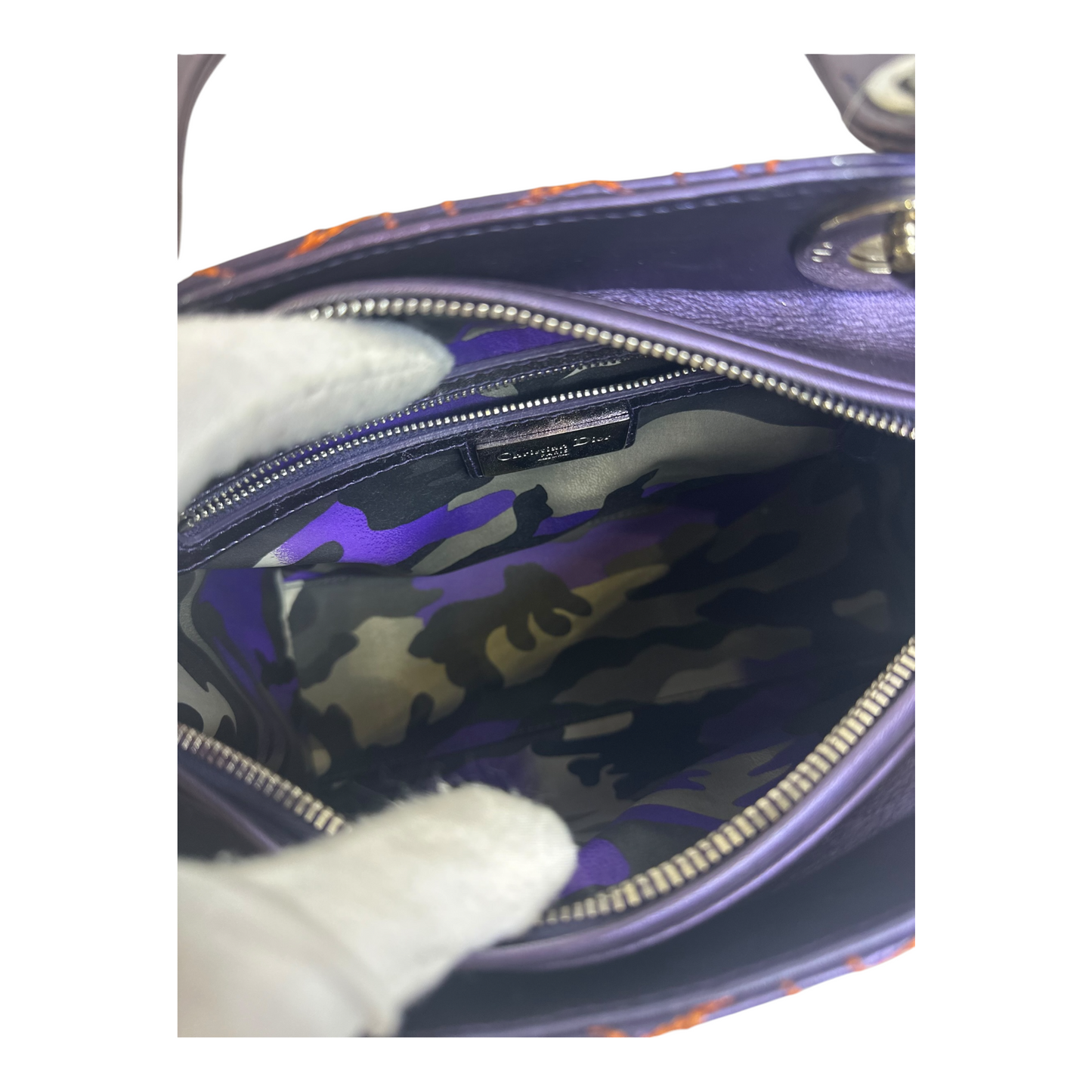 Christian Dior Metallic Lambskin Cannage Medium Anselm Reyle Lady Dior Purple Orange