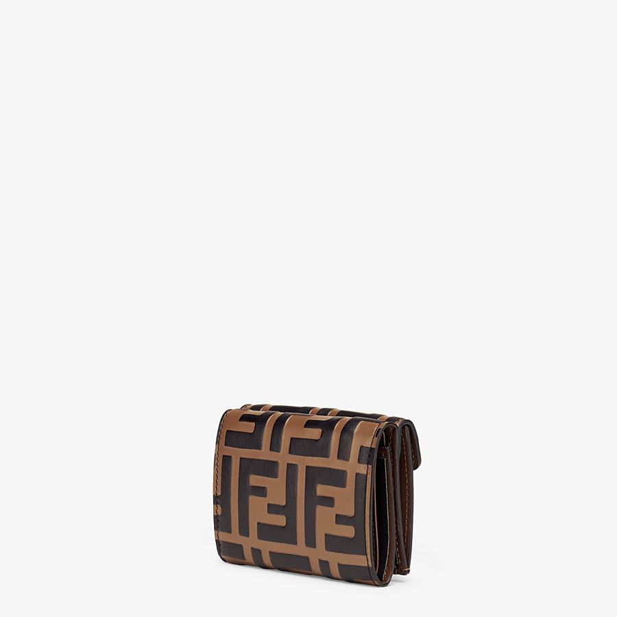 FENDI Micro Trifold Wallet Brown Leather