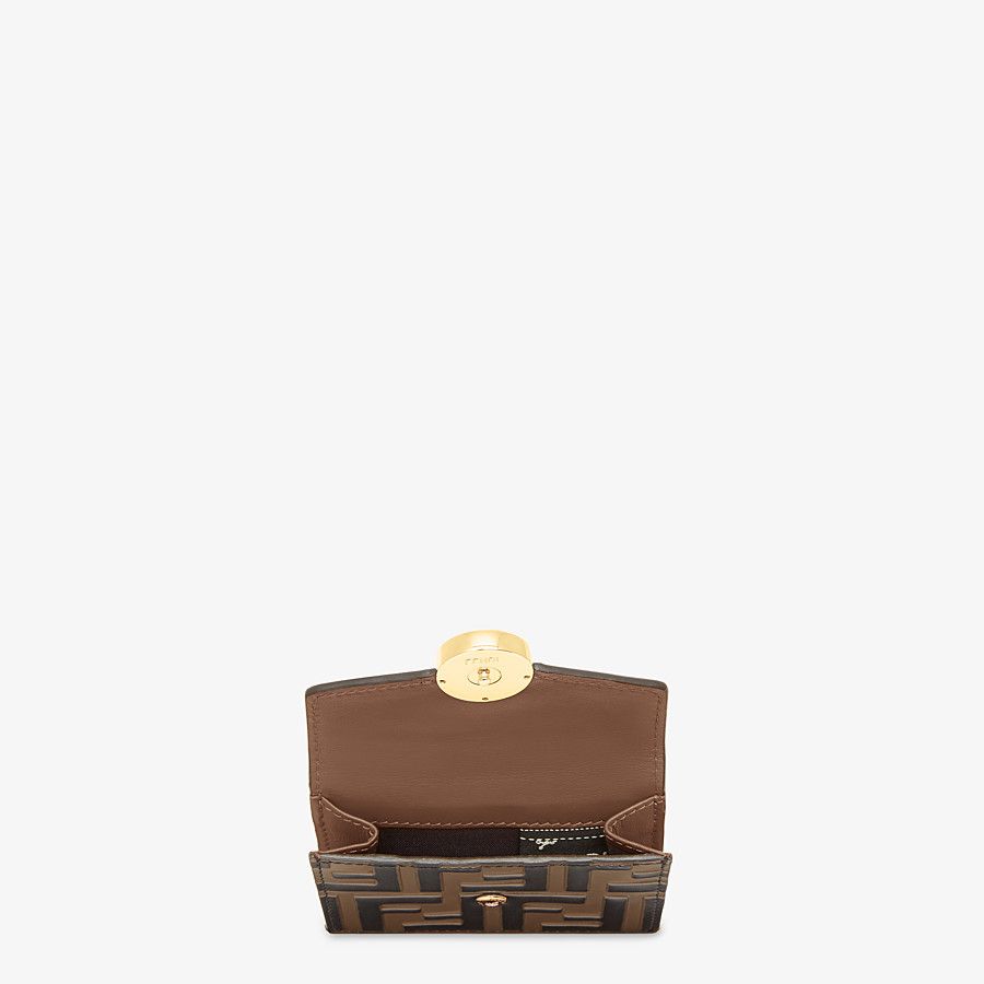 FENDI Micro Trifold Wallet Brown Leather