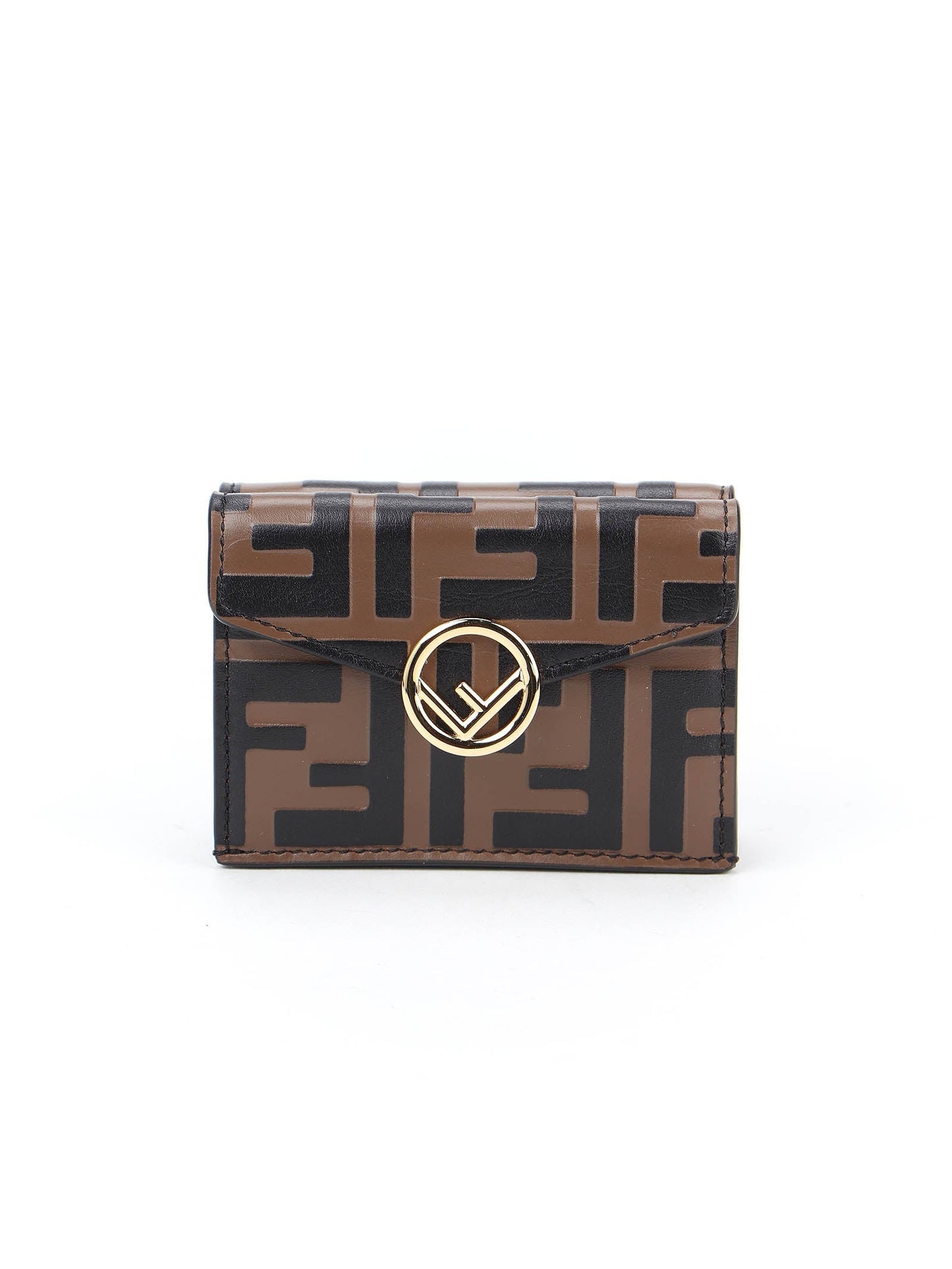 FENDI Micro Trifold Wallet Brown Leather